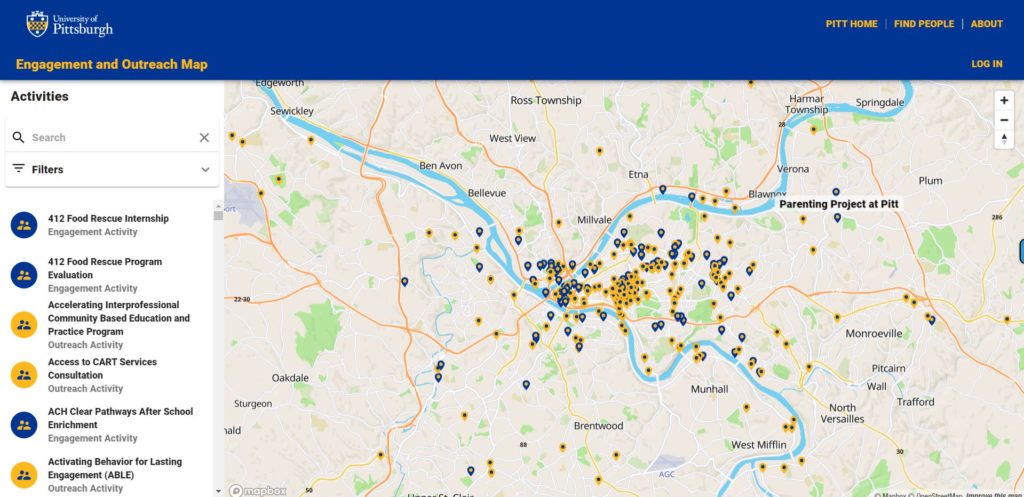 University of Pittsburgh Engagement and Outreach Map